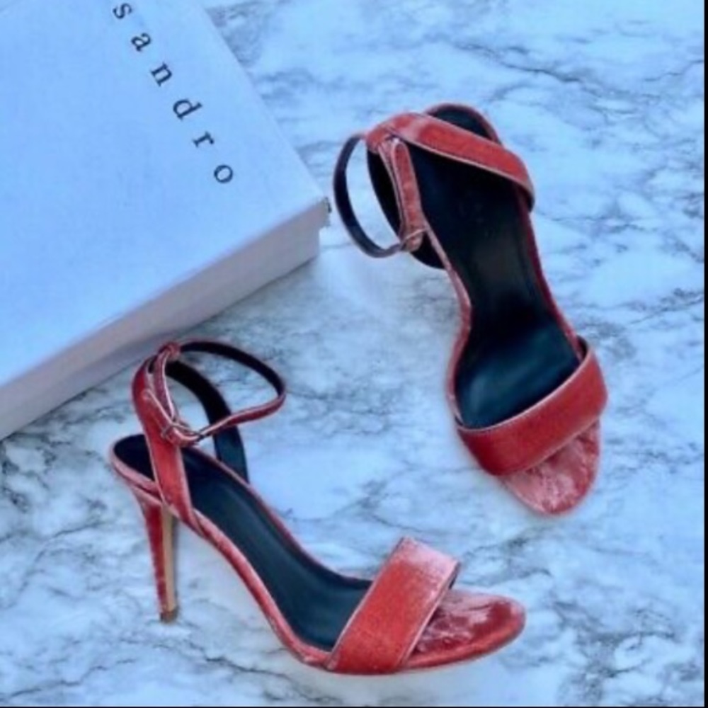 Sandro Nina sandal in velvet coral pink